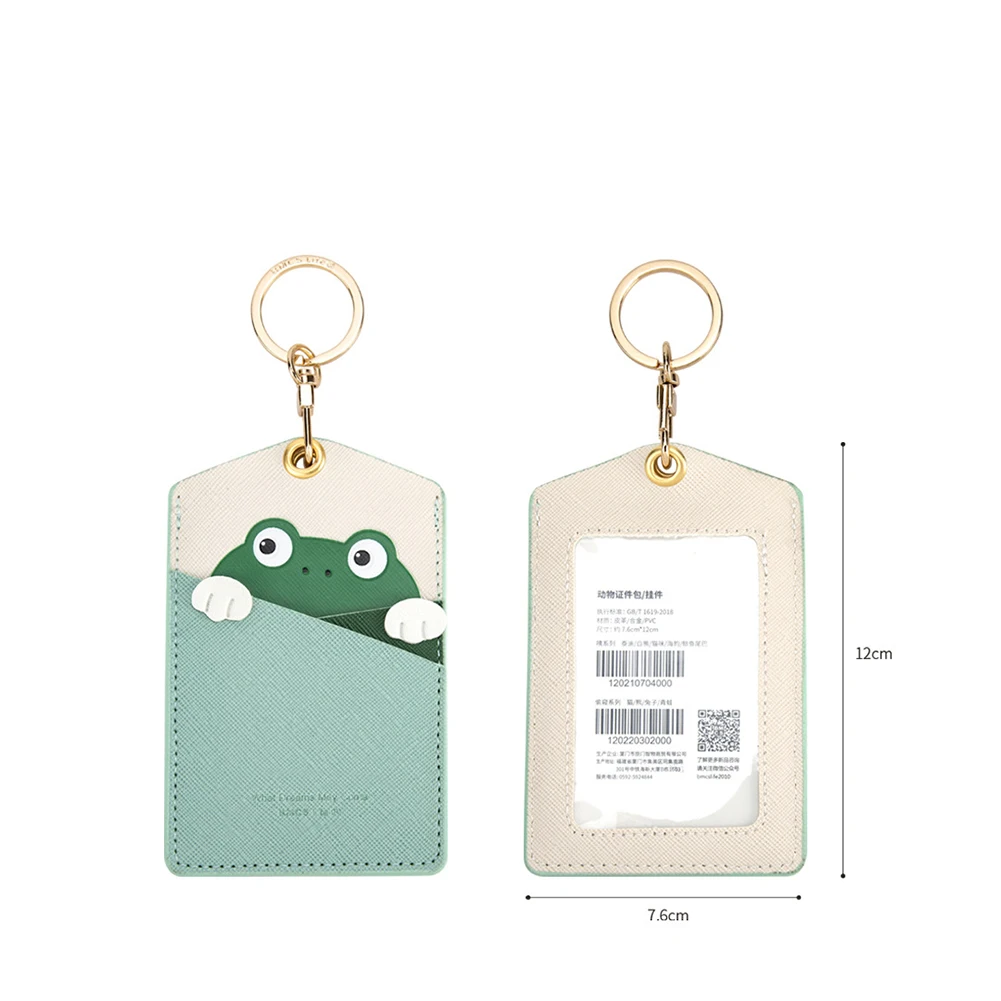 High Quality Credit Card ID Badge Holder Cute Cartoon Leather Bear Pass Case Cover Card Case Key Holder Ring Luggage Tag Trinket