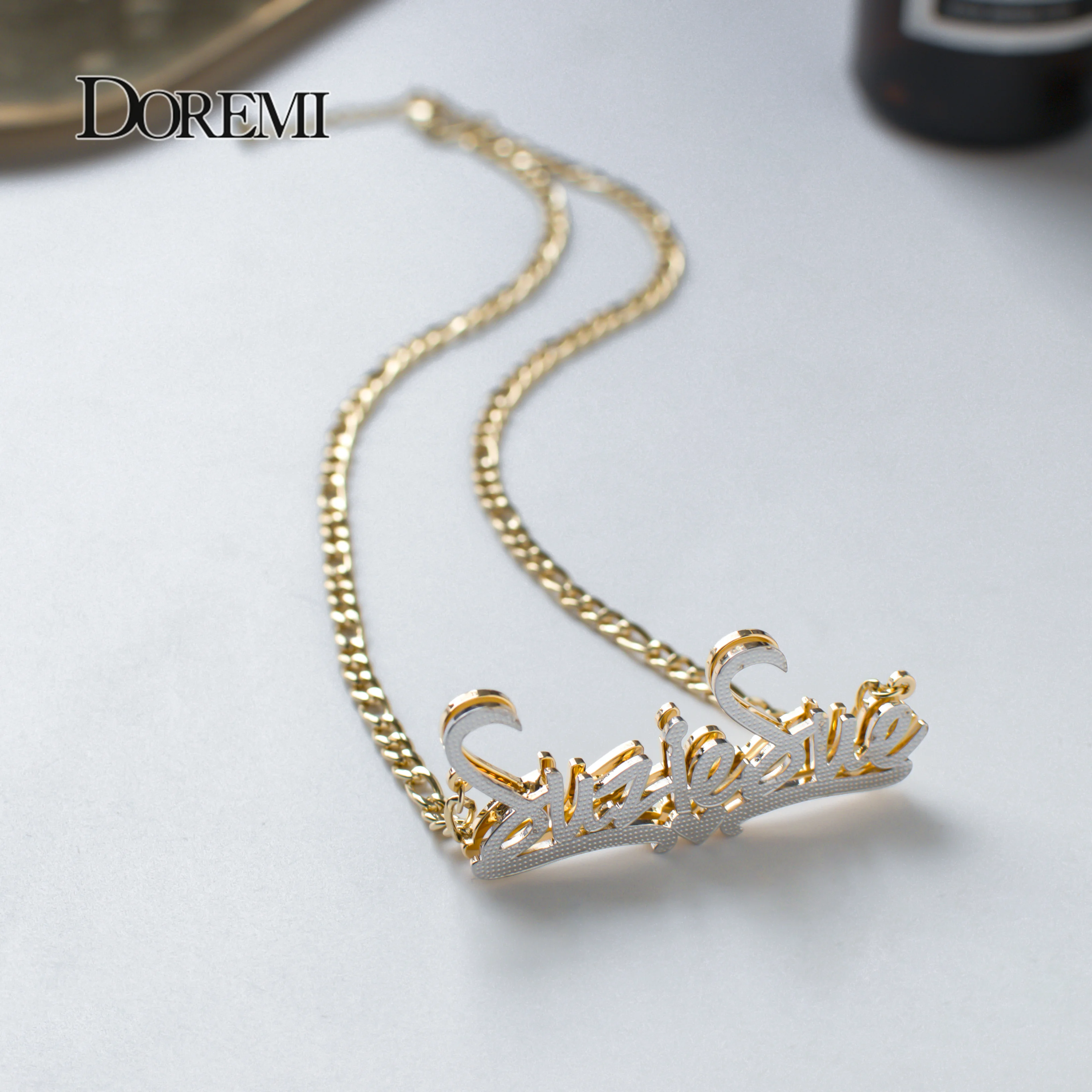 DOREMI 2 Toned 304 Stainless Name Necklace Heart Nameplate Personalized Pendant Double Layer Custom Jewelry Valentine's Day Gift