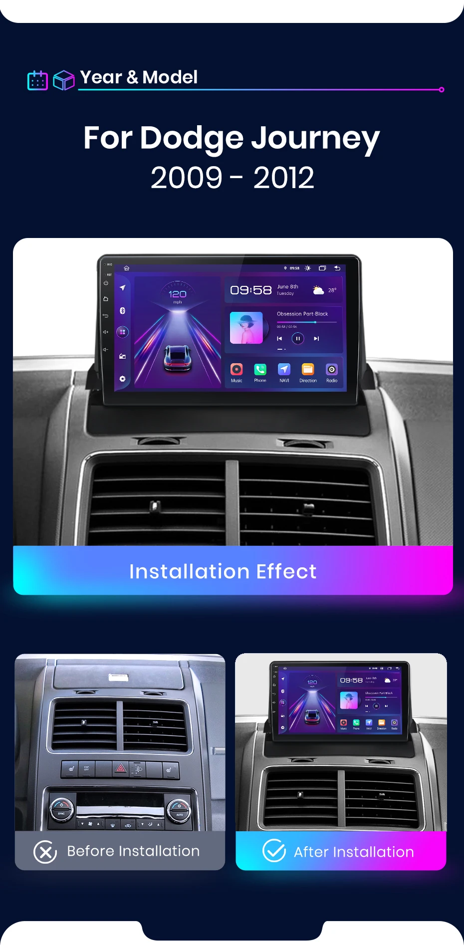 Junsun AI Wireless CarPlay für Apple Android Auto Autoradio für Dodge Journey 2009 2010 2011 2012, Multimedia Navi Stereo – Detail 3