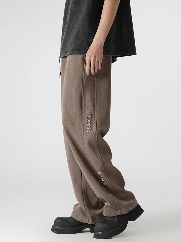Men's Washed Distressed Sweatpants 320G Heavy Cotton Wide Leg Straight Jogger Pants Sportswear Knitted Casual Long Pants