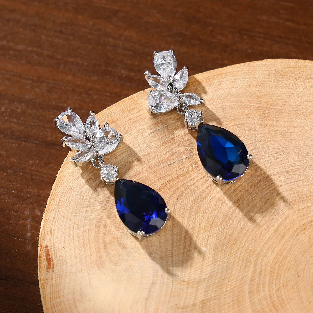 Elegant Sapphire Blue Cubic Teardrop Earrings for Wedding Parties