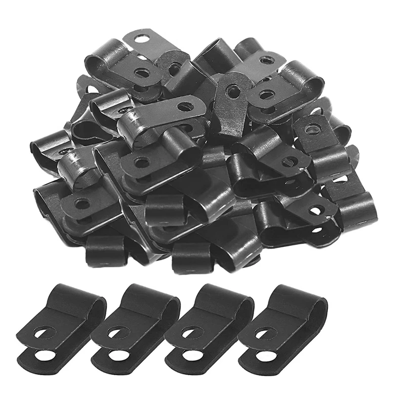 

1000 Pcs 1/4 Inch Black Nylon R-Type Cable Clips For Mounting Indoor Outdoor Rope Light Electrical Wire Clamp Fastener