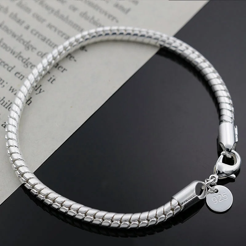 

Charms classic 4MM Snake bone chain 925 Sterling silver Bracelet for fashion woman Wedding party Gifts Street all-match jewelry