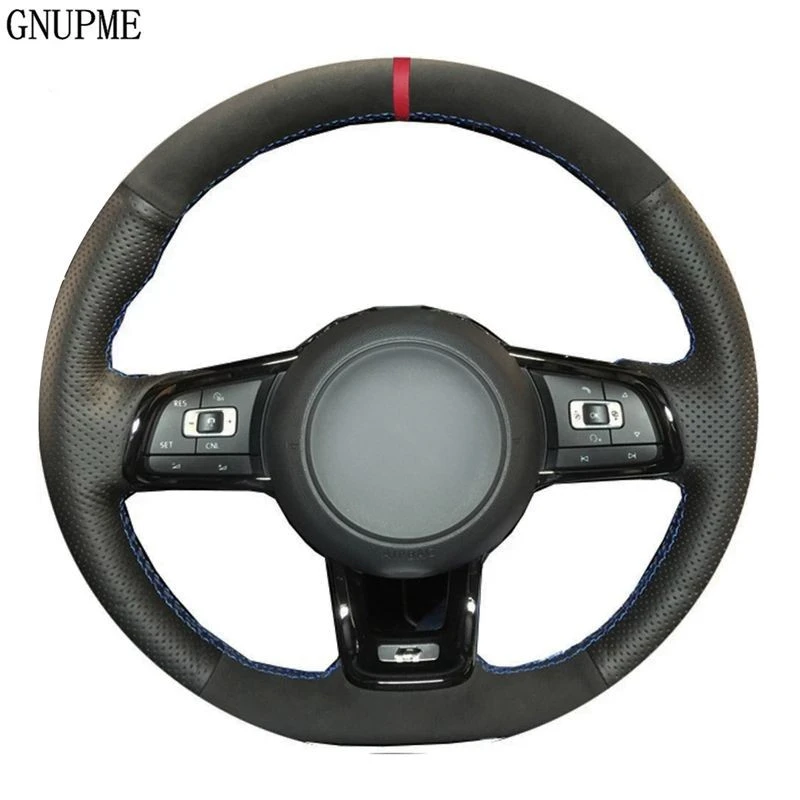 

Hand-Stitched Black Genuine leather Suede Car Steering Wheel Covers For Volkswagen Golf 7 Golf R MK7 Polo Scirocco 2015 2016