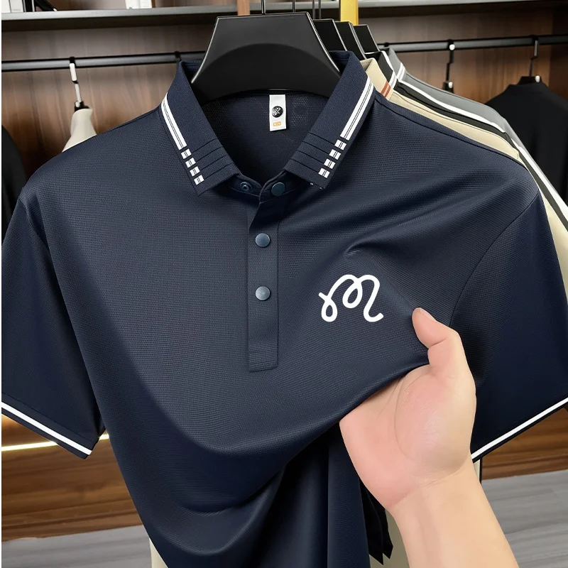 Designer Herren Nahtloses Polo-Shirt mit Exquisitem Druck, Cooles Kurzarm-Mode-T-Shirt in Unifarbe, Business-Casual Herrenbekleidung