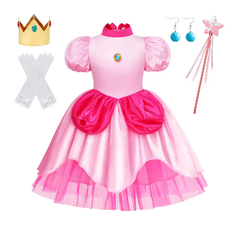 thumbnail image 1 of Vestido de princesa melocotón para niña, disfraz de Halloween, ropa de actuación de escenario para niños, trajes de fiesta de Carnaval de cumpleaños, 1 of 5
