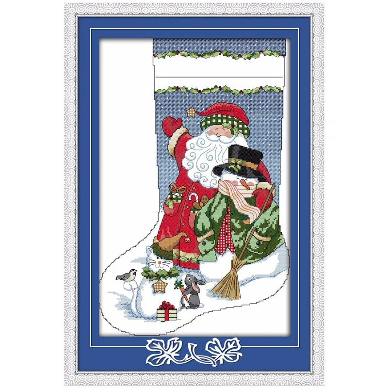 Christmas Stocking-Christmas Eve Santa Claus Snowman Carols Decor Paintings Counted Printed DIY On Canvas 14CT 11CT Cross Stitch