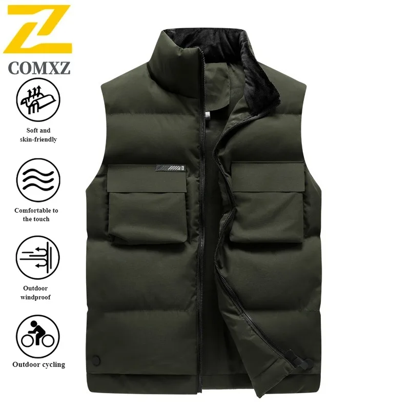 Autumn Winter Unisex Sports Vest Stand Collar Workwear Windproof Thickened Sleeveless Coat for Hiking Camping Fishing New 2025