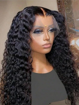 Parrucche in Capelli Umani Ricci, Modello Water Wave, con Frontale in Pizzo 13x4 13x6 HD, Lunghezza 40-42 Pollici, Effetto Deep Wave, Alta Densità 250%, In Offerta