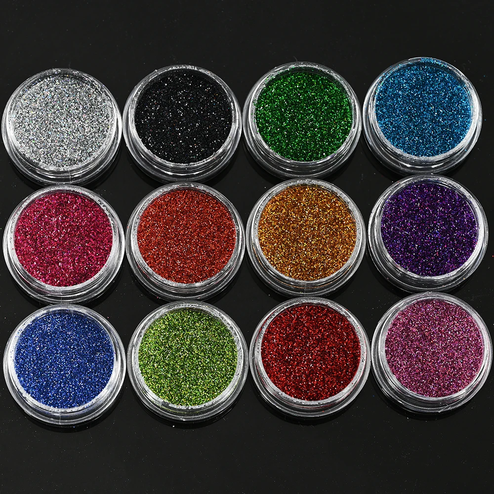12Pcs Colorful Sugar Nail Art Glitter Powder Set 0.2mm Fine Holographic