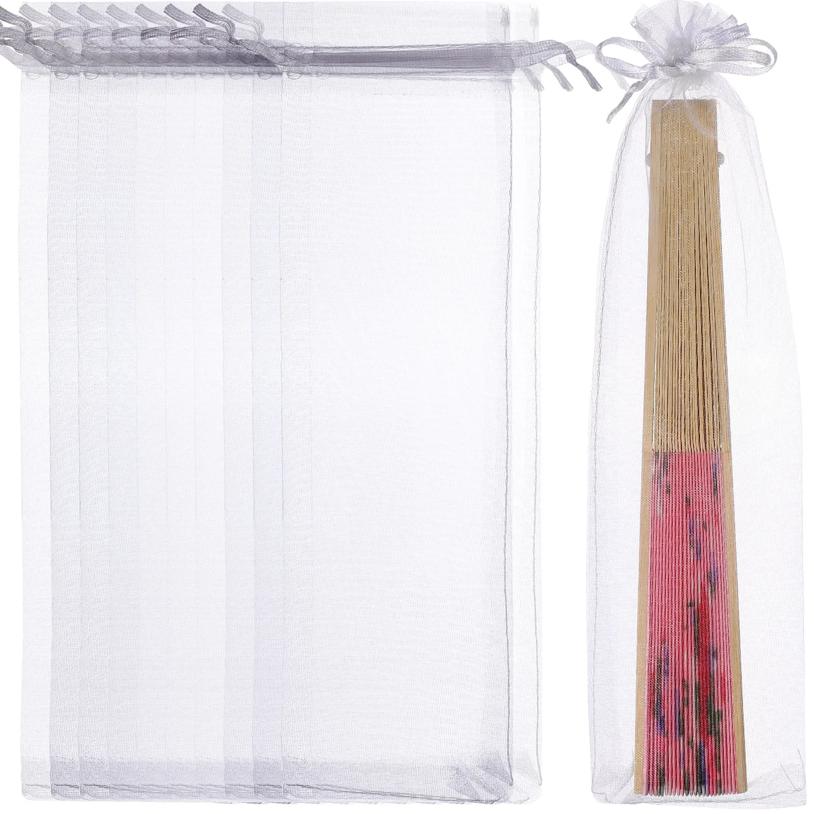 50 Organza-Beutel Für Fächer – Rot, Durchsichtig, Mit Kordelzug, Ideal Für Hochzeit & Party
