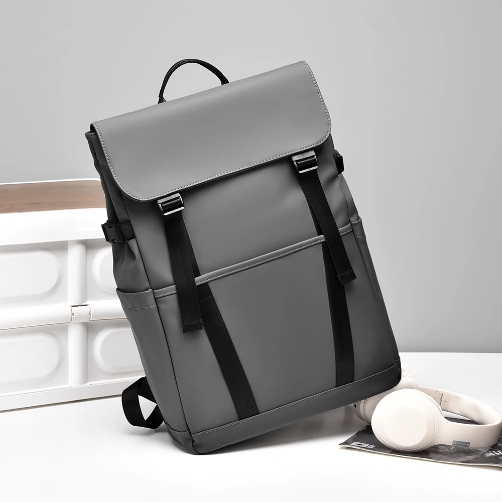 Trendy Men's Waterproof Flap-over Laptop Backpack with Double Buckles for Campus and Business Trips