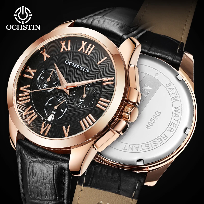 Hot OCHSTIN 2024 Simple Trend Multifunction Automatic Quartz Movement Waterproof Watch Men's Quartz Watch new men s golf belt korean trend fashion alloy automatic buckle belt casual versatile leather belt high quality golf accessories