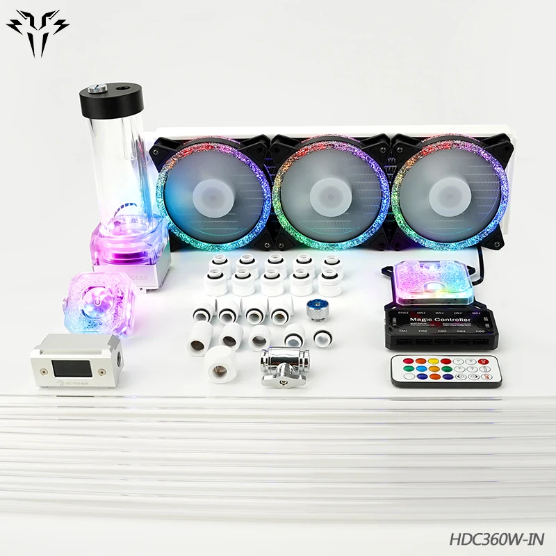 

OCOCOO Hard Tube Water Cooling Kit 360mm Copper Radiator+Pump Reservoir Combo+CPU Block+Fan+Fittings Water Cooler Kit PC HDC360W