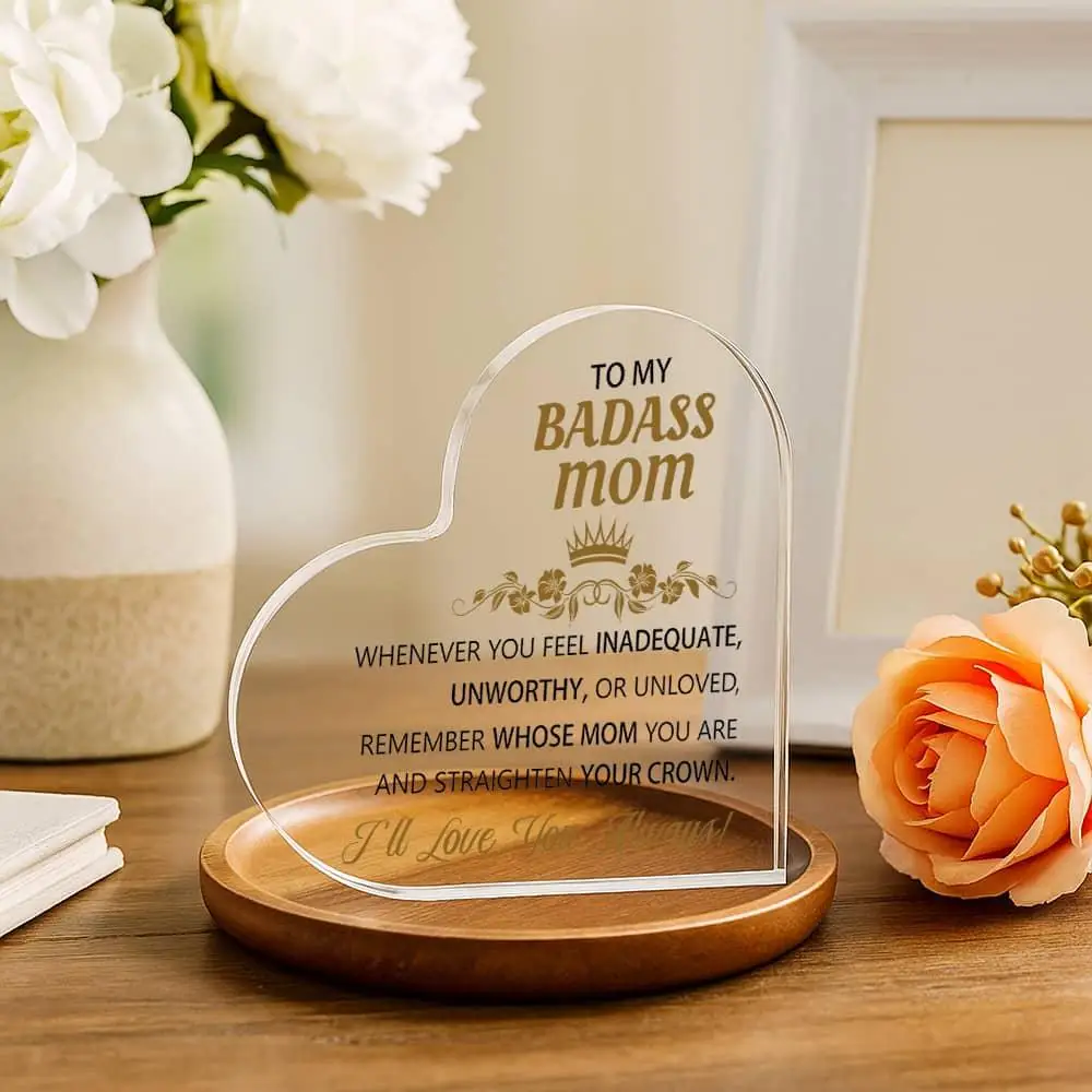 Custom Heart-Shaped Acrylic Keepsake for Mom – Elegant Desk Decor & Gift