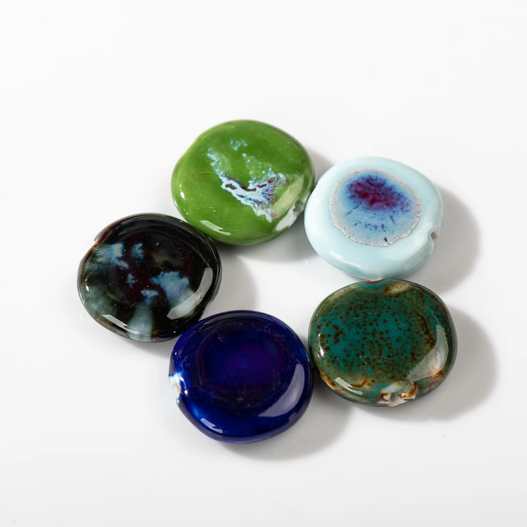 30mm Blau Flache Runde Große Handgemachte Keramik Perlen Porzellan Anhänger Für Schmuck Machen DIY Zubehör Z606 – Detail 1