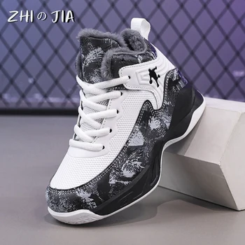Winter Children's Plush Basketball Shoes Outdoor Warm Casual Sneaker Boys Fashion Trendy Shoes Youth Anti Slip Running Shoes