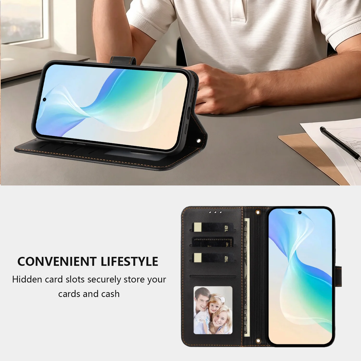 Premium PU Leather Flip Case with Zipper Wallet Cover