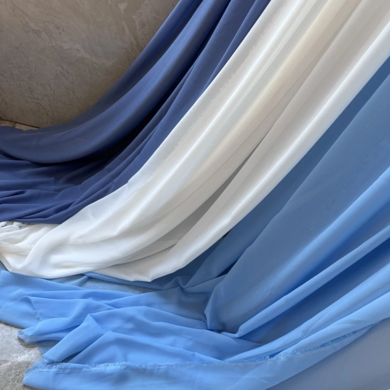 1/3/5/10Meter Micro Transparent Chiffon Dress Wedding Gauze Mantle Wedding Festival Party Scene Arrangement Mesh Blue Series