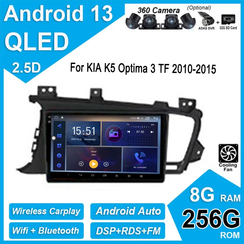 

Android 13 For KIA K5 Optima 3 TF 2010-2015 Car Auto Radio 4G WIFI Multimedia player GPS Video Audio Screen Navigation stereo