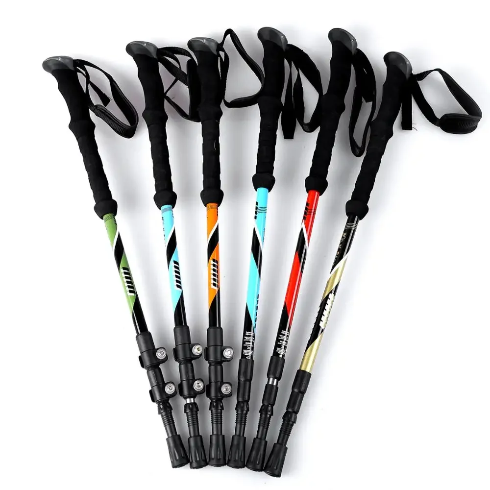 strong outdoor adjustable folding lightweight trekking poles hiking pole walking stick cane handle bastones senderismo