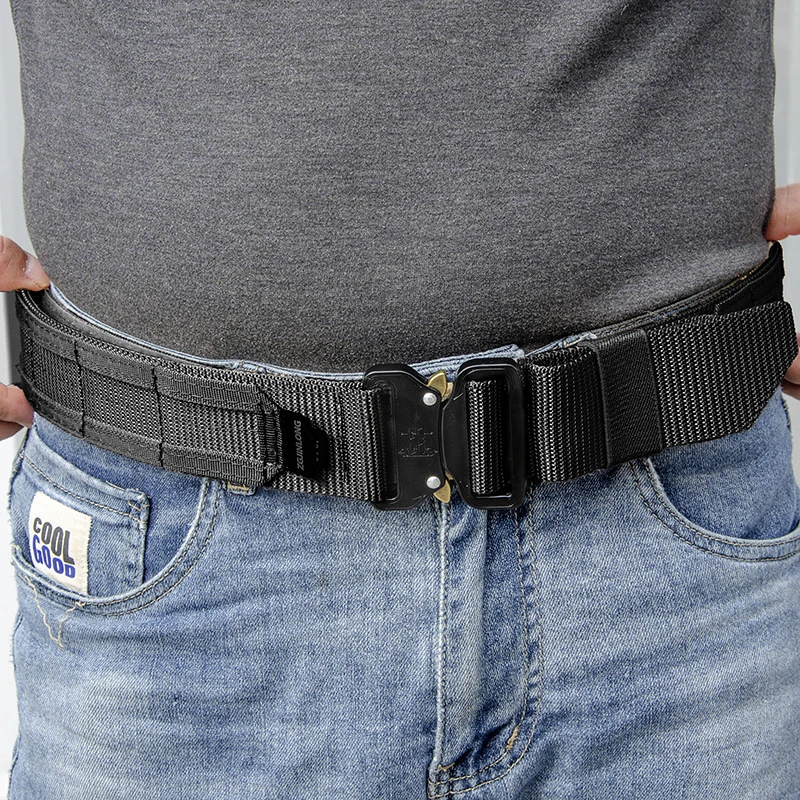 Men Tactical Belt 5cm Metal Buckle Quick Release Laser Cut MOLLE Combat Two in One Battle Belt Inner