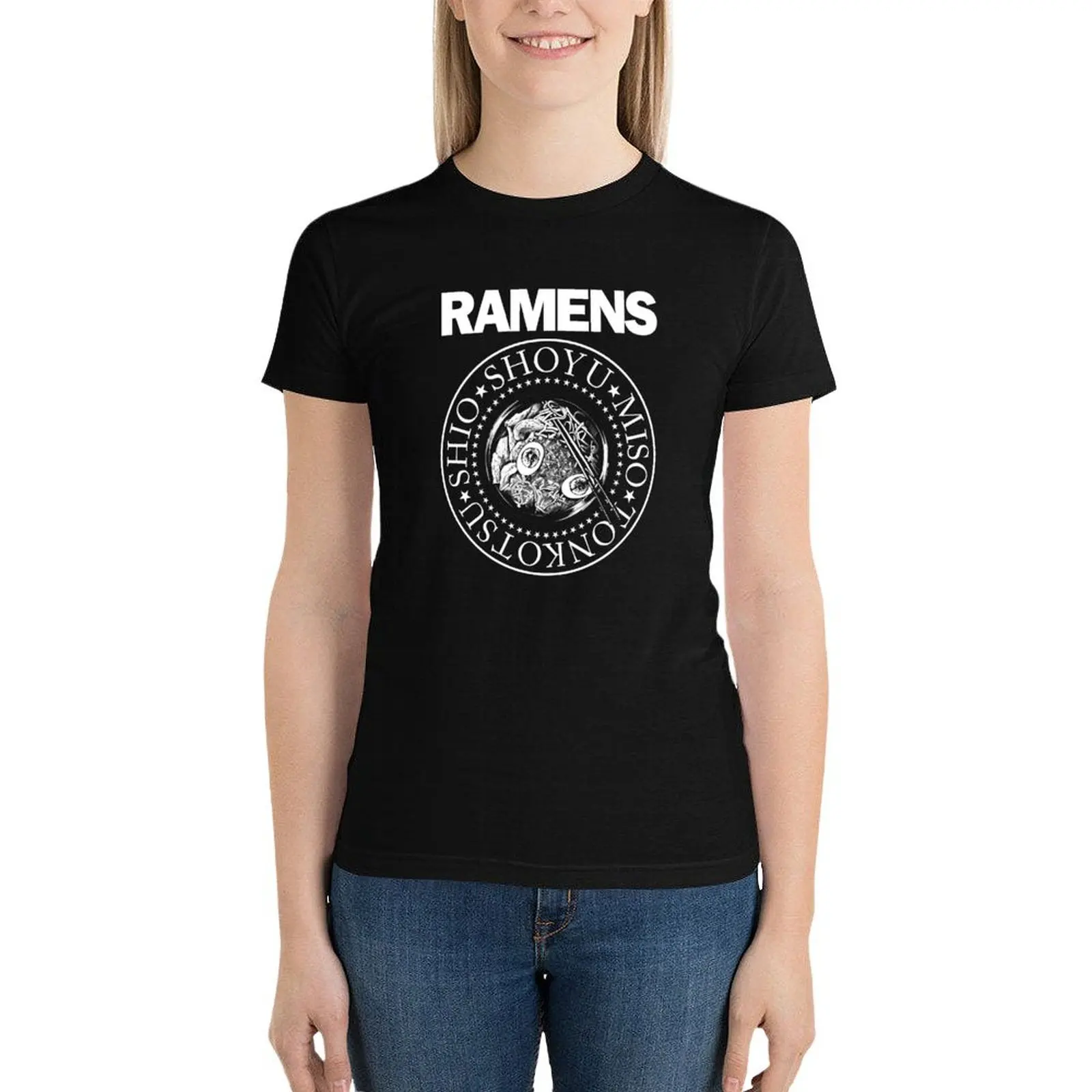 The Ramens Bowl Ramen Noodle Punk Rock Music T-Shirt oversized shirts graphic tees Blouse white t-shirts for Women