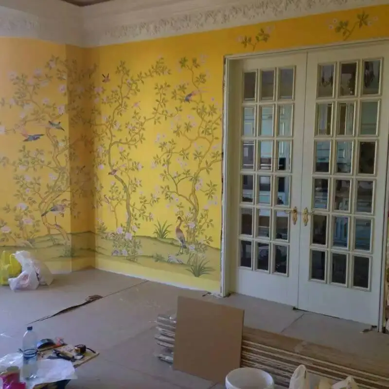 HAND-MADE silk Wallpapers Hand-Painted Flowers/Birds for Bedroom/Living/Study/Dining Room/Porch/Sofa/TV wallcovering