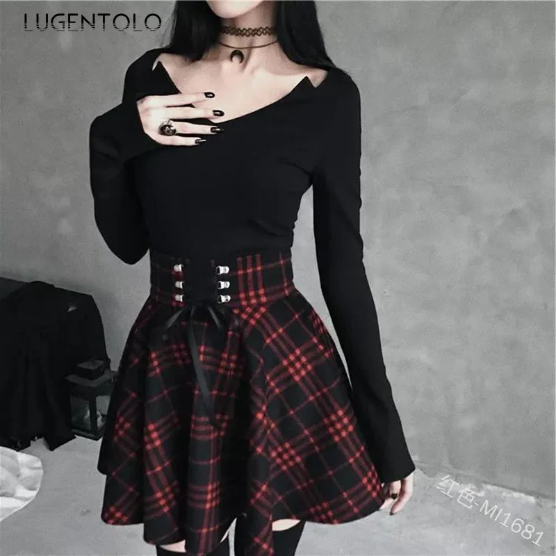 

Women Webbing Irregular Skirt High Waist Plaid Big Swing Female Casual Preppy Summer New Fashion Large Size Short Pleated Skirts