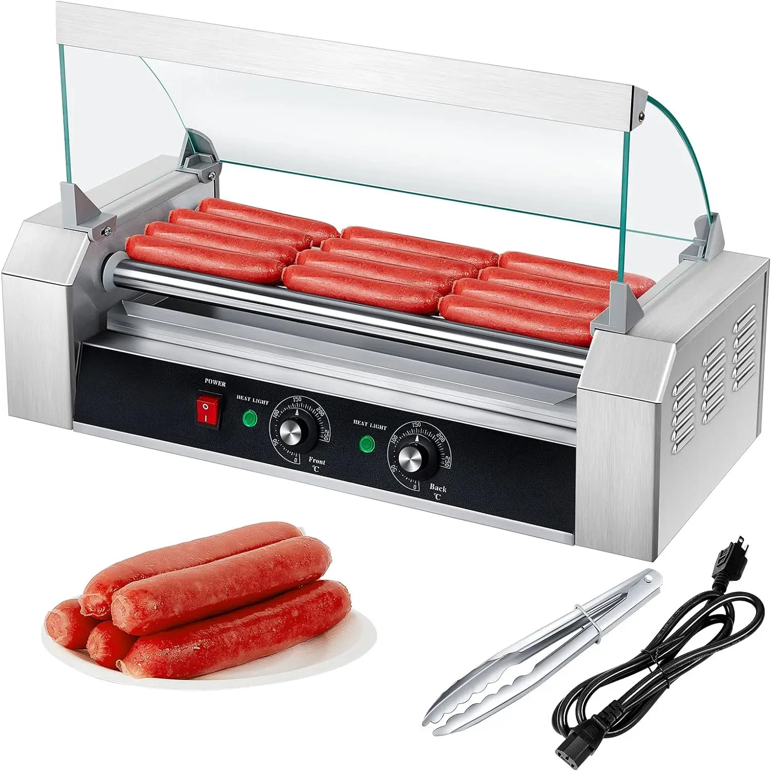 

Hot Dog Roller Machine 5 Roller 12 Hot Dog Capacity Grill Cooker Machine with Cover Stainless Steel Hot Dog Roller Warmer Sausa