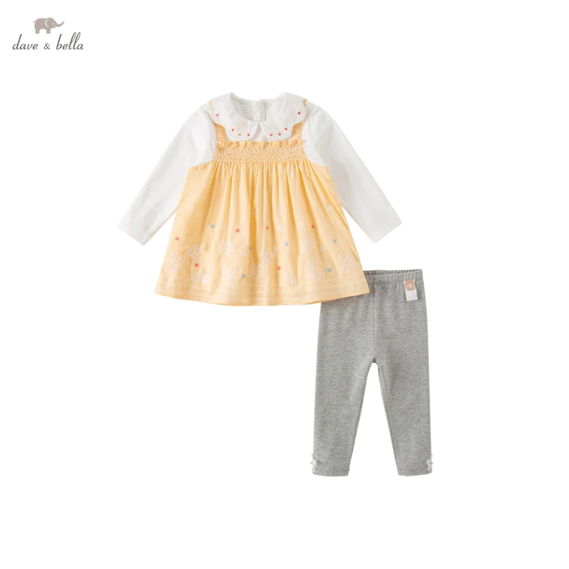 dave-bella-baby-girls-clothes-set-cotton-yellow-dress-pant-princess-casual-infant-outfits-clothes-suit-db1230438