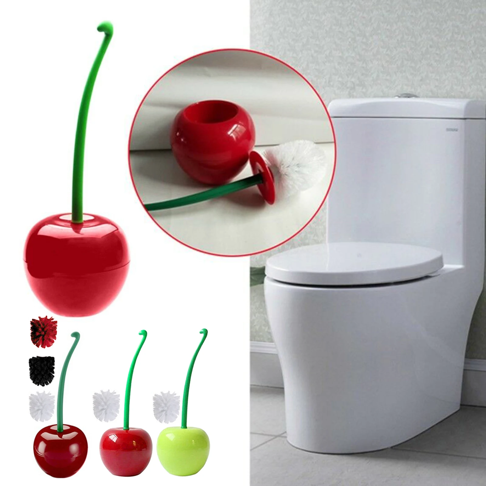 Creative Toilet Brush Set Cherry/Apple shape Brush Lovely Cute Scrub Thick Head Thoroughly Clean commode Wine Red Green White Bathroom Accessories Toilet Brush Set