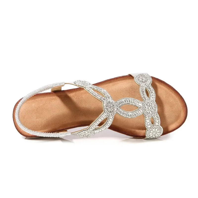 Women Sandals Summer Bohemia Wedge Rhinestone Flip Flops Vintage