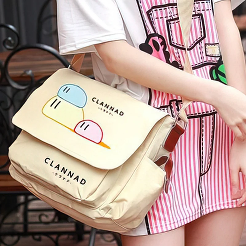لطيف Kawaii، 29x24x9 سم، أسود بيج، Clannad، طالب أطفال المراهقين، أنيمي  حقائب كتف Crossbody للفتيات في المدارس الأولاد