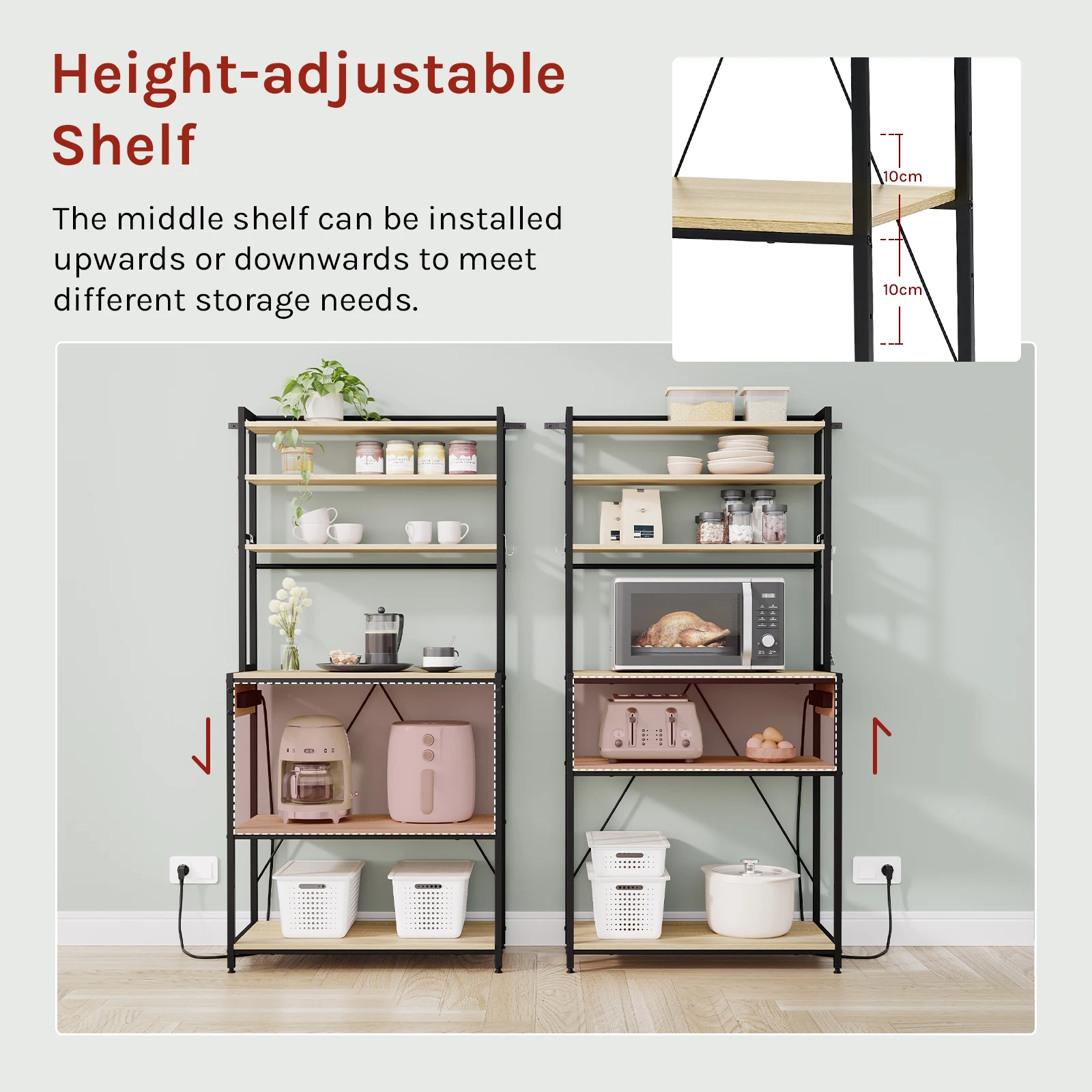 Supporto per Microonde A 4 Livelli, Mobile Cucina. Scaffale da Cucina per Panettiere con Armadietto con Anta Ribaltabile, Backplane Creativo Fai-da-te, per Garage, Dispensa, Cucina di Casa, Spezie, Pe