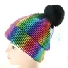 Knitted Winter Hats for Women Beanies Knitted Female Beanie Caps Fur Pom Pom Paillette Bling Hat Warmer Bonnet Ladies Casual Cap 1