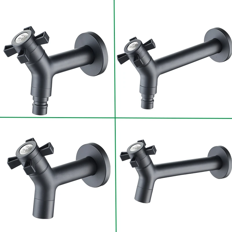 Bathroom Faucet Garden Bibcocks Washing Machine Faucet 304 Stainless steel Black Wall Mounted Washing Machine Tap Mop Pool Tap Garden Outdoor Bathroom Water Faucet