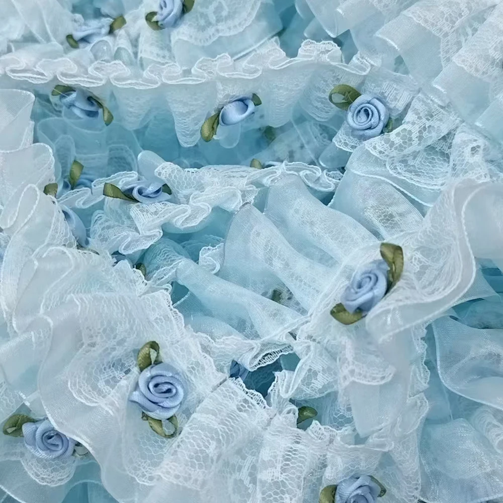 1 Yard Rosa Weiß Blau Lila Spitzenstoff Handwerk 3D Blumenborte Bestickte Applikation Dekoration 4CM Breit – Detail 9