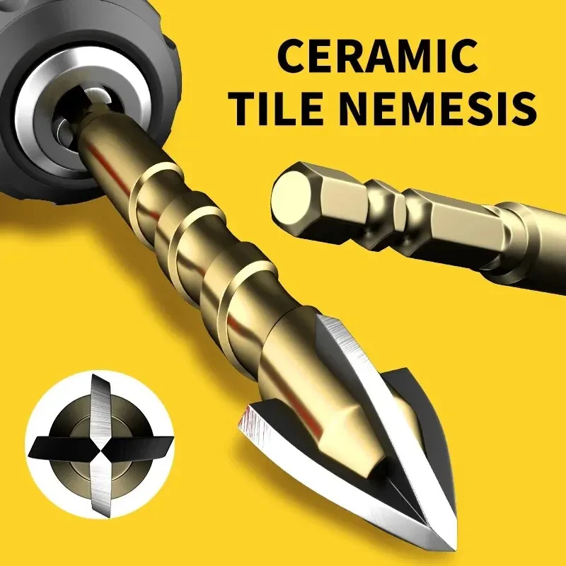 Drill Bits 1Pcs 3-12mm Cross Hexagon Tile Drill Multifunctional Four-edged Drilling Tool Concrete Hole Opener Cross Tile Drill Bit