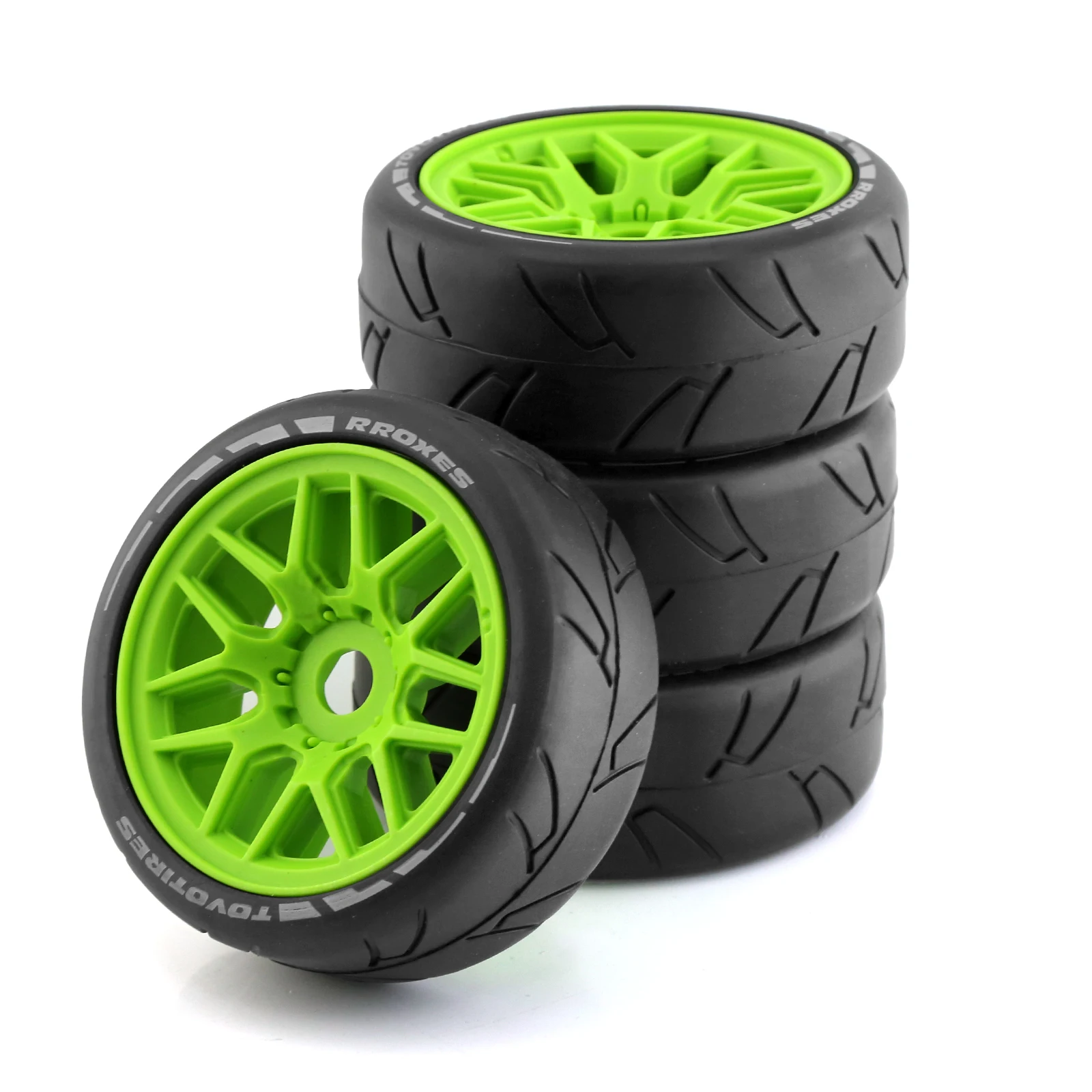 Pneus RC 1/8 Rallye Drift 4 Peças - Kit Preto/Branco/Verde para HPI WR8 HSP