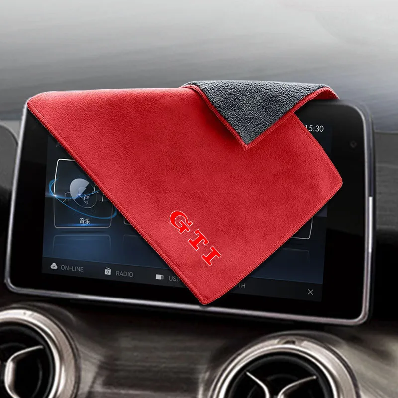 이중 레이어 스웨이드 자동차 세척 타월 부드러운 세척 천 VW GTI 폴로 파사트 B5 B6 B7 T4 T5 골프 4 5 6 티구안 제타용 엠블럼