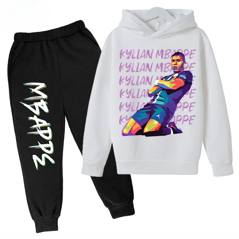 thumbnail image 1 of Conjunto de sudadera y pantalones con estampado de Mbappé para niños, primavera y otoño, ropa deportiva de 2 piezas para niños y niñas, ropa para niños, 1 of 5
