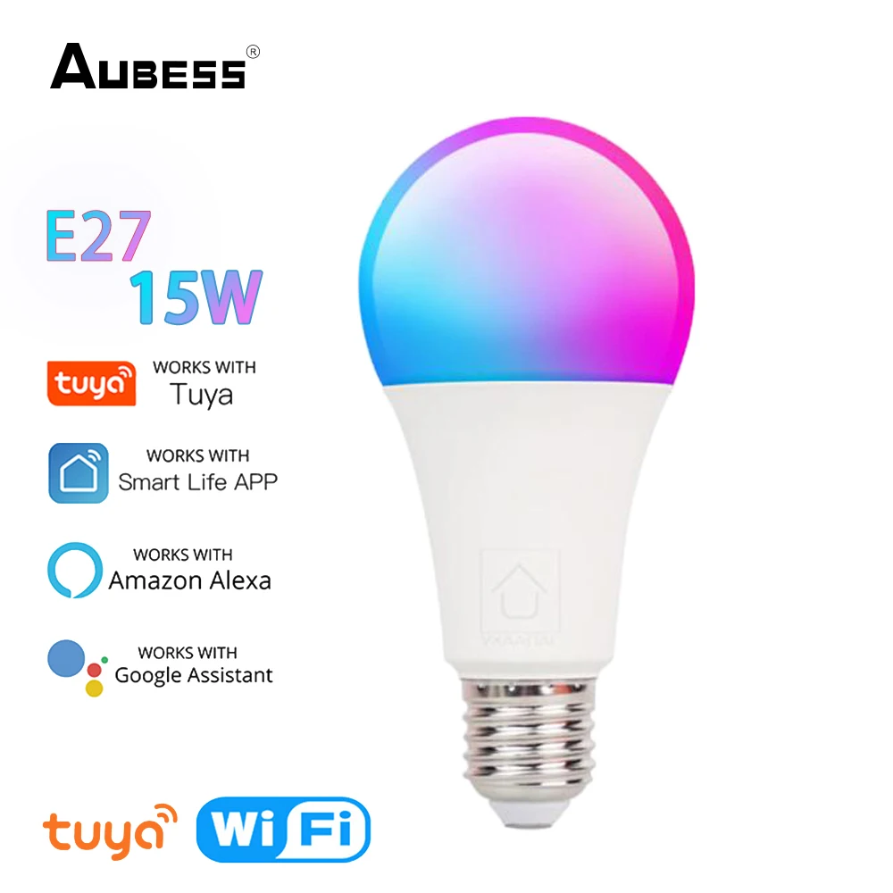 15w Smart Light Bulb Tuya Wifi E27 Led Rgb Cw Lamp Work With Alexa