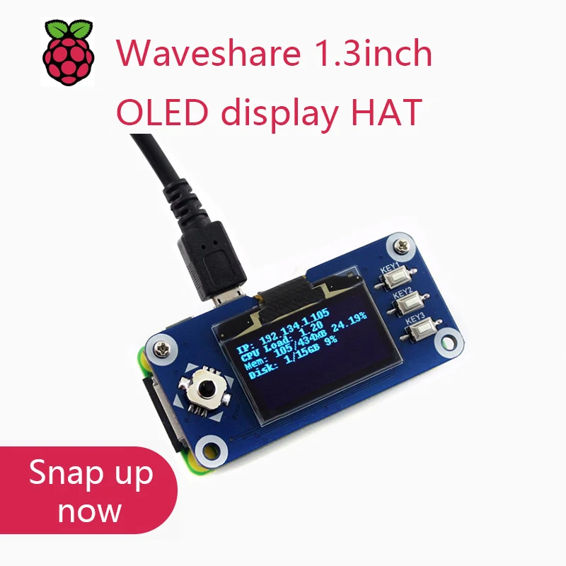 Cappello Display Oled Waveshare Da 1.3 Pollici Per Interfaccia Raspberry Pi 2B/3B/3B +/Zero/Zero W,128X64 Pixel, Spi, Interfaccia I2C, Controller Inte