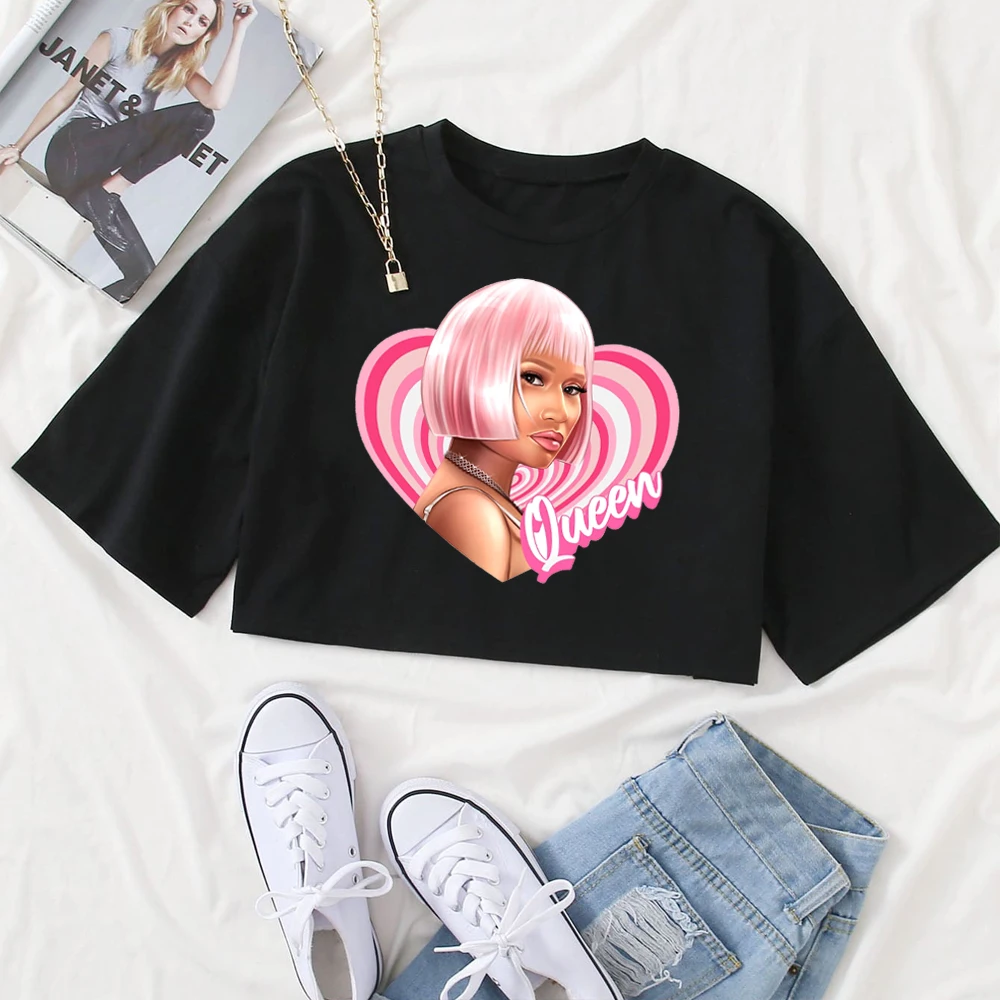 

Укороченные топы Nicki Minaj Queen of Rap, укороченные топы Nicki Minaj Merch Pink пятница 2, укороченные топы с коротким рукавом и круглым вырезом