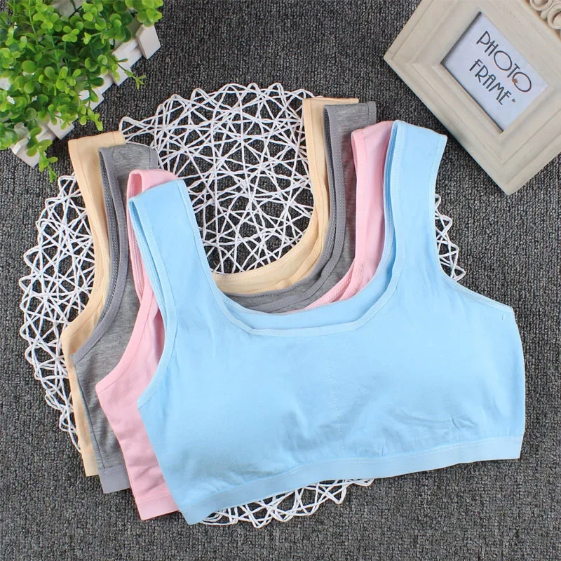 Student Girl Development Period Bra Cotton With Chest Pad No Steel Ring Girl Sports Tube Top Solid Color Training Bra 8-16Y kids underwear girls underwear