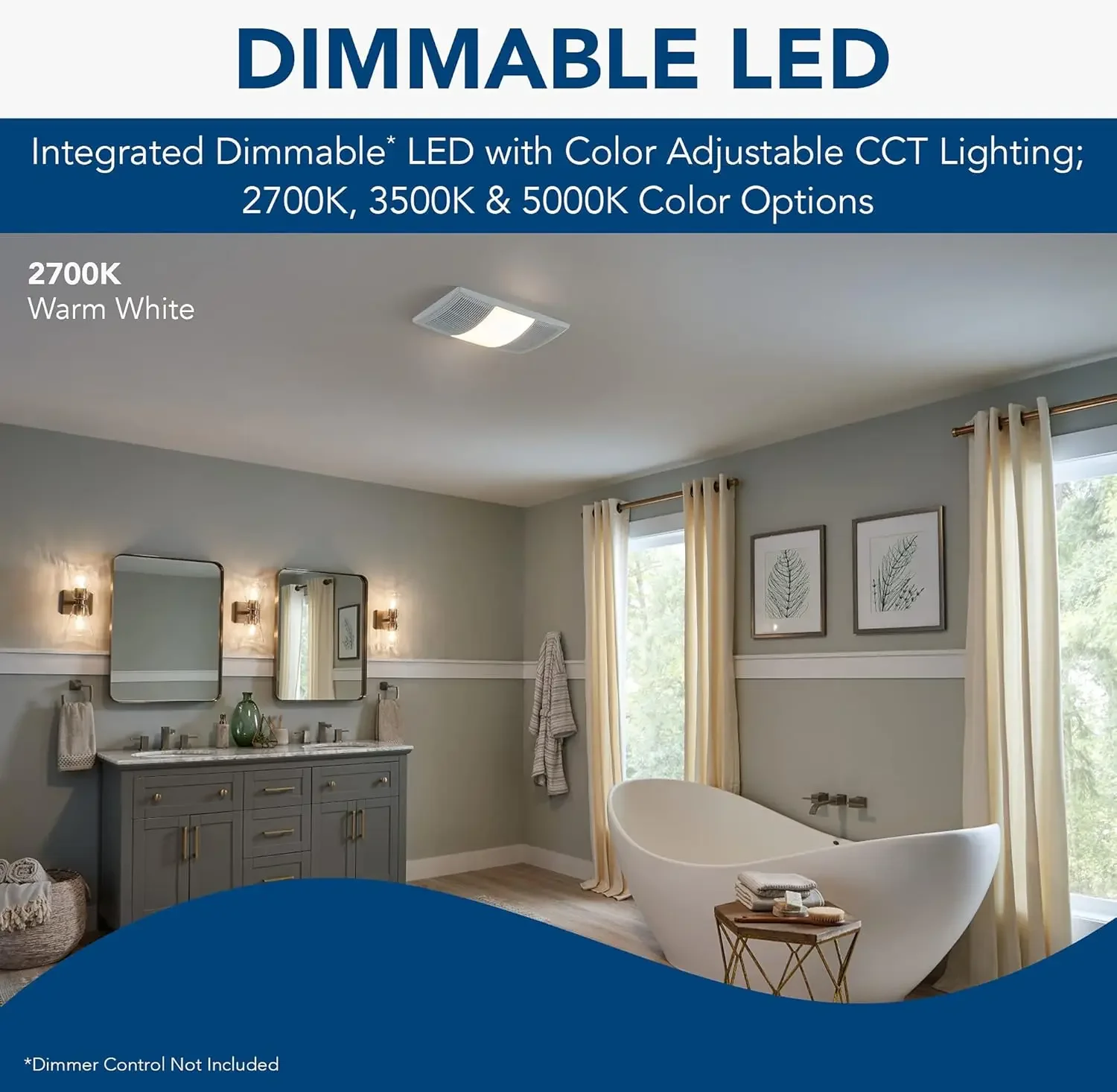 Bathroom Exhaust Fan, Heater, and LED Light Combination 5