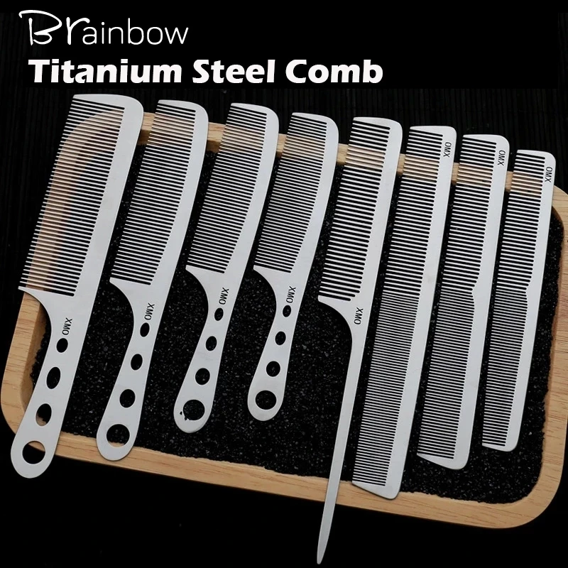 Brainbow 1PC Titanium Steel Comb Professional Salon Hair Hairdressing Anti-static Barbers Comb Ultra Thin Hair Brush for Men thin gold typeface calligraphy collection brush calligraphy card emperor huizong of song zhao ji ink