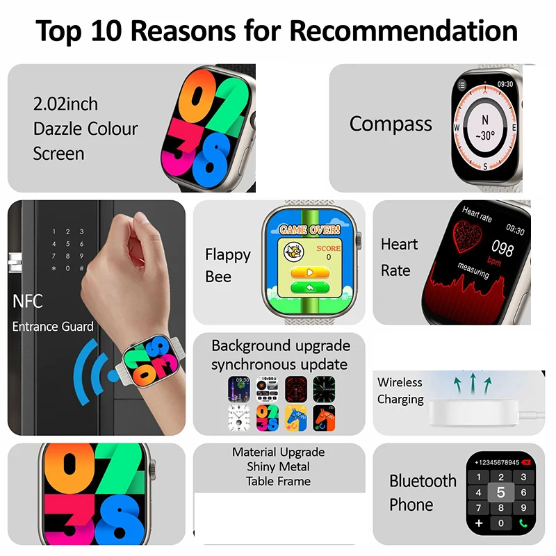 HK9 Pro Series 8 2.02 &&amoled ũ  ð   45mm ħ ɹڼ NFC 500 + ̾ Smartwatch 2023