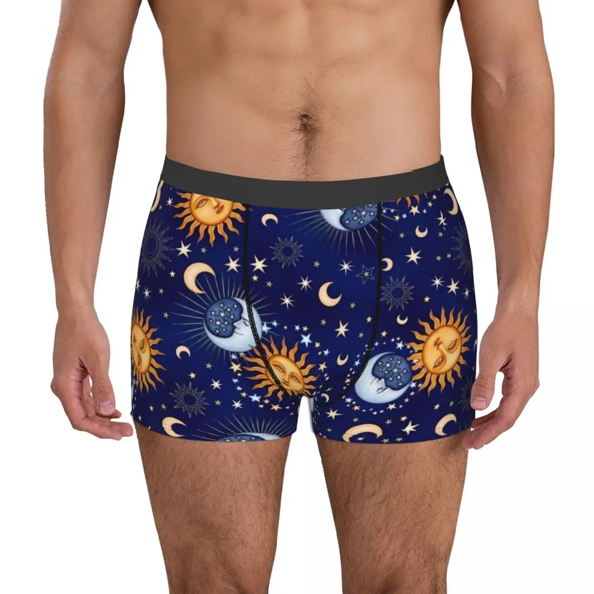 Universe Crescent Moon And Sun Men's Boxer Briefs Shorts Men Underpants Cartoon Anime Funny Men's Panties Soft Underwear For Men